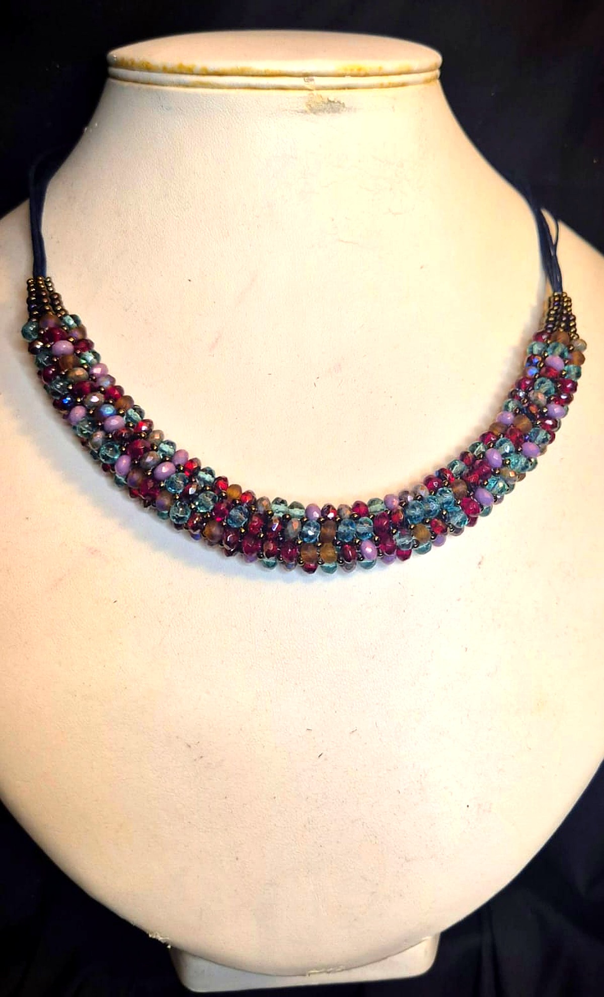 Burgundy and teal beaded collar from a bead afternoon