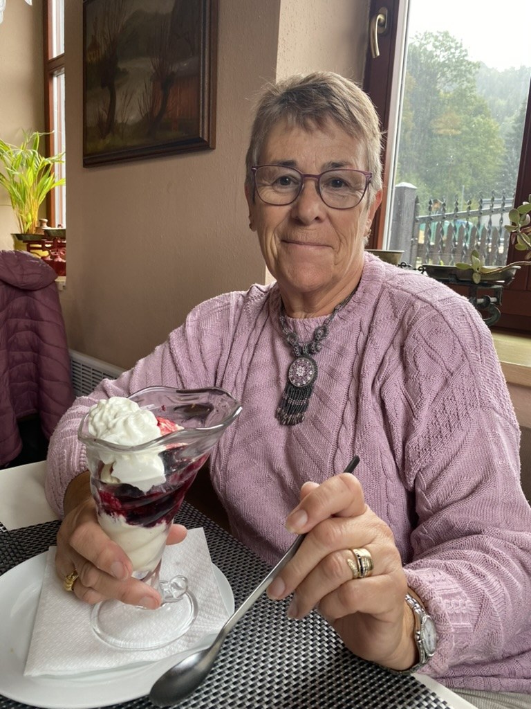 Hilary enjoying her favourite ice cream sundae