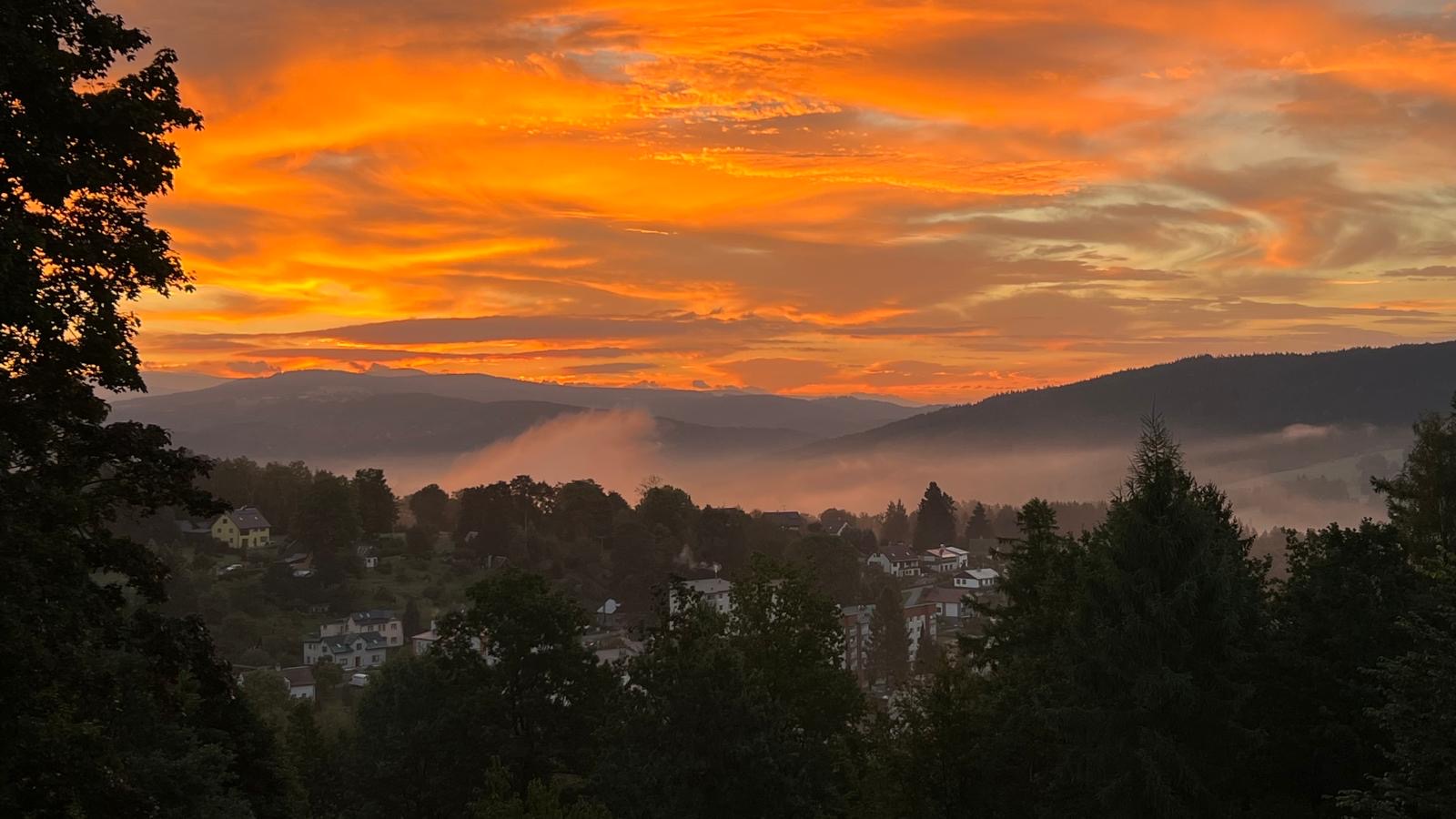 Sunrise over the hills above Jablonec